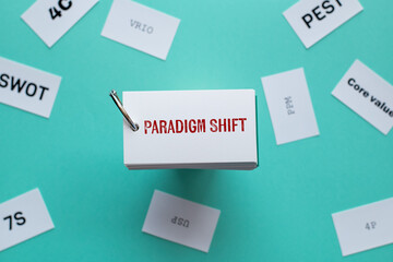There is word card with the word Paradigm Shift. It is as an eye-catching image.