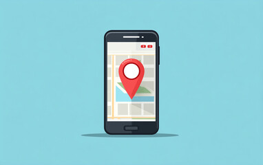 Mobile phone displaying map application with red GPS pin, ideal for travel and navigation concepts