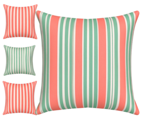 Set of coral and mint striped throw pillows in various sizes