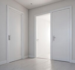 Clean white doors, open & closed, minimalist interior ,  background,  design,  building