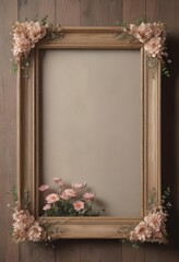 Creamy pastel artificial blooms, aged wooden frame, artificial flower wall, arrangement, white