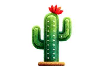 Vibrant Cactus with Red Flowers Isolated on Black Background Perfect for Nature and Botanical