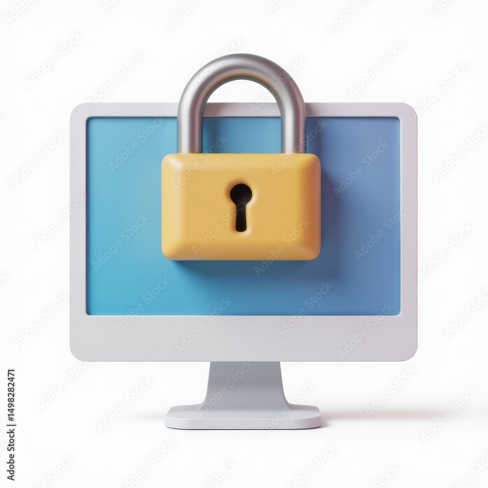 Poster computer security: padlock on monitor for data protection & system safety