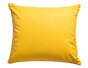 Vibrant yellow square cushion, soft, plush fabric, simple design
