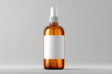 Amber glass spray bottle with blank white label and white trigger sprayer, perfect for showcasing your product design
