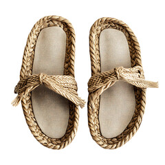 Trendy Espadrille Style Sandals with Natural Canvas Isolated on Transparent Background