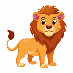 Cute cartoon lion isolated on white background. Baby lion smiling. Vector illustration.