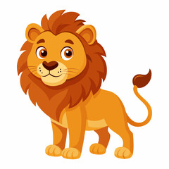 Cute cartoon lion isolated on white background. Baby lion smiling. Vector illustration.