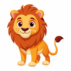 Cute cartoon lion isolated on white background. Baby lion smiling. Vector illustration.