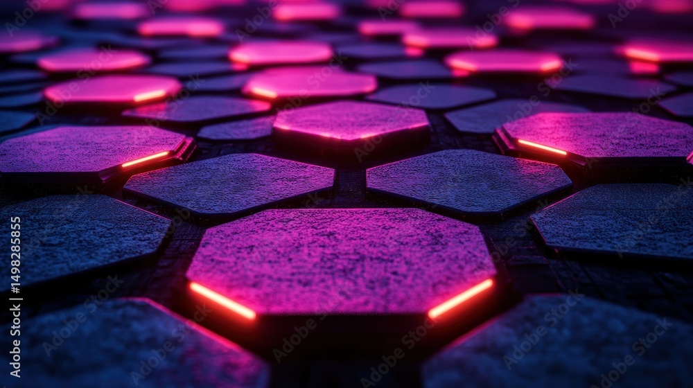 Poster abstract hexagonal pattern with glowing accents