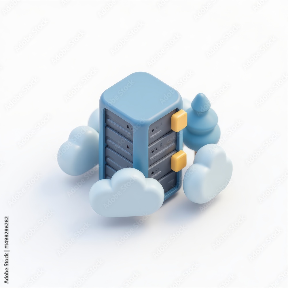 Aufkleber isometric cloud server data center hosting with clouds, network technology concept