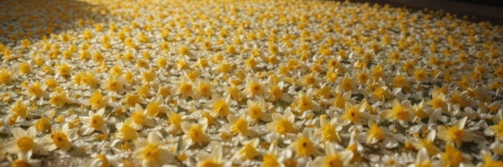 A carpet of glistening daffodil petals, bathed in sunlight ,  botany,  spring,  bright