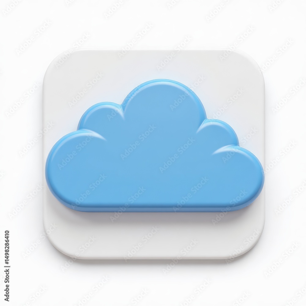 Poster cloud icon 3d rendering on white background, cloud computing symbol