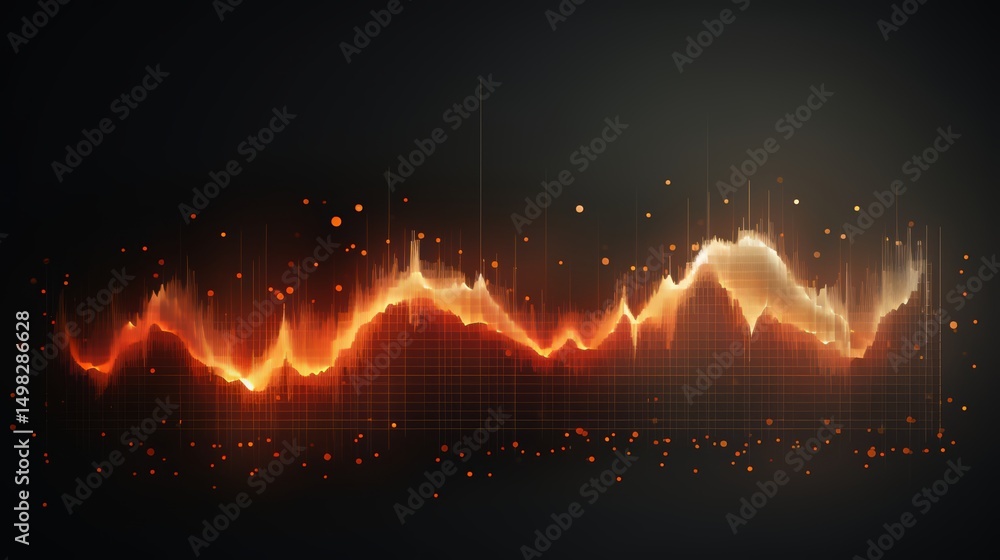 Poster Black background with a red line that is curved and has a lot of dots. The line is orange and it looks like it is a wave
