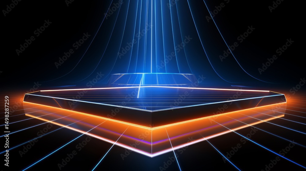 Aufkleber square with a blue background and orange lines on it. the blue background is part of a larger blue a