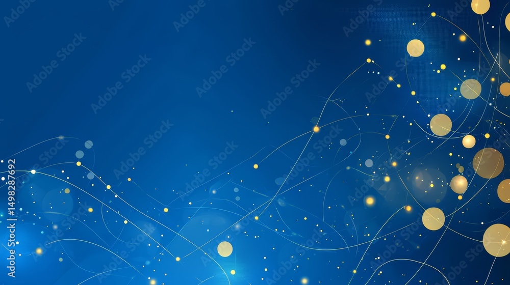 Fototapete blue background with gold circles and lines. the circles are scattered throughout the image, creatin