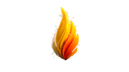 A glowing 3D flame icon in warm orange and yellow gradients, representing energy and passion, set against white --ar 16:9 --v 7.0 --s 750
