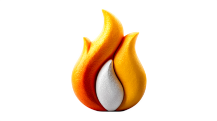 A glowing 3D flame icon with fiery orange and yellow hues, symbolizing passion and vitality, shown on white --ar 16:9 --v 7.0 --s 750