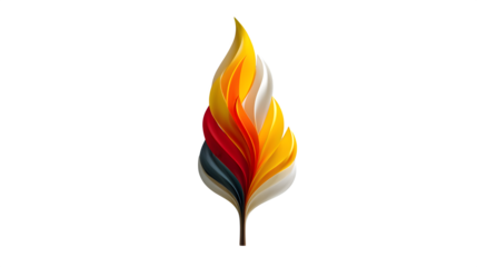 A glowing 3D flame icon with fiery red and yellow hues, symbolizing passion and energy, shown on white --ar 16:9 --v 7.0 --s 750