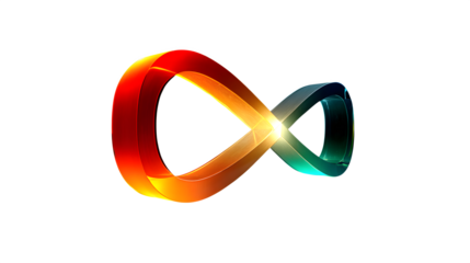 A glowing 3D infinity symbol in gradient colors, representing endless possibilities, shown on white --ar 16:9 --v 7.0 --s 750