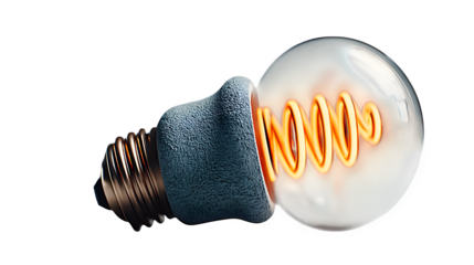 A glowing 3D lightbulb icon with a soft filament glow, symbolizing ideas and innovation, placed on white --ar 16:9 --v 7.0 --s 750