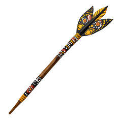 A Wooden Arrow with Aboriginal Waterhole Symbols Isolated on Transparent Background