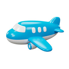Airplane Plastic Icon 3D Rendering Cartoon Travel Blue White