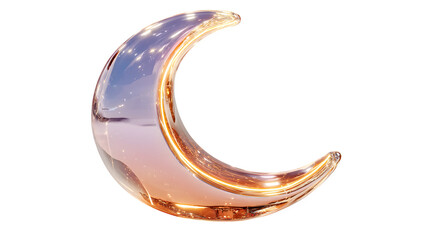 A glowing neon crescent moon in gradient lavender and peach, symbolizing dreams and warmth, isolated on white --ar 16:9 --v 7.0 --s 750