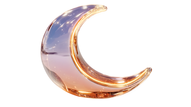 A glowing neon crescent moon in gradient lavender and peach, symbolizing dreams and warmth, isolated on white --ar 16:9 --v 7.0 --s 750