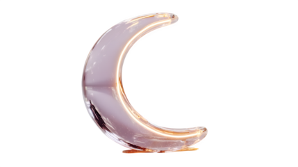A glowing neon crescent moon in lavender hues, symbolizing tranquility and mystery, displayed on white --ar 16:9 --v 7.0 --s 750