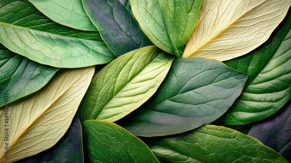 Aufkleber close up of green leaves with some yellow leaves in the middle. the leaves are arranged in a way tha