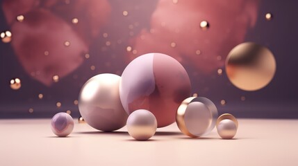 Collection of shiny, colorful spheres arranged on a table. The spheres are of different sizes and colors, creating a visually appealing and dynamic display