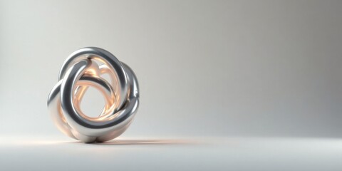 Abstract Silver Knot A Smooth, Reflective, Intertwined Metallic Sculpture on a Neutral Background