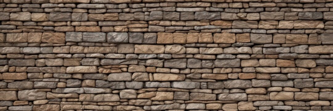 Horizontal view of aged stone wall  Dry-stacked stones, varied sizes and colors  Weathered appearance ,  brown,  aged