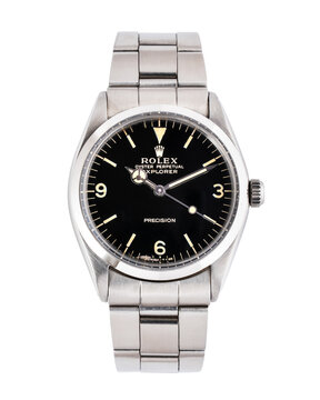 Rolex self-winding watch, Precision model, reference 5500, steel case with black glitter dial. Milan. Italy April 14_ 2025