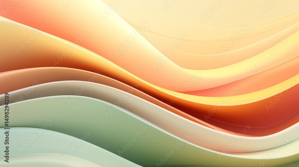 Poster Colorful wave pattern with a yellow background. The colors are bright and vibrant, creating a sense of energy and movement. The wave pattern is smooth and flowing