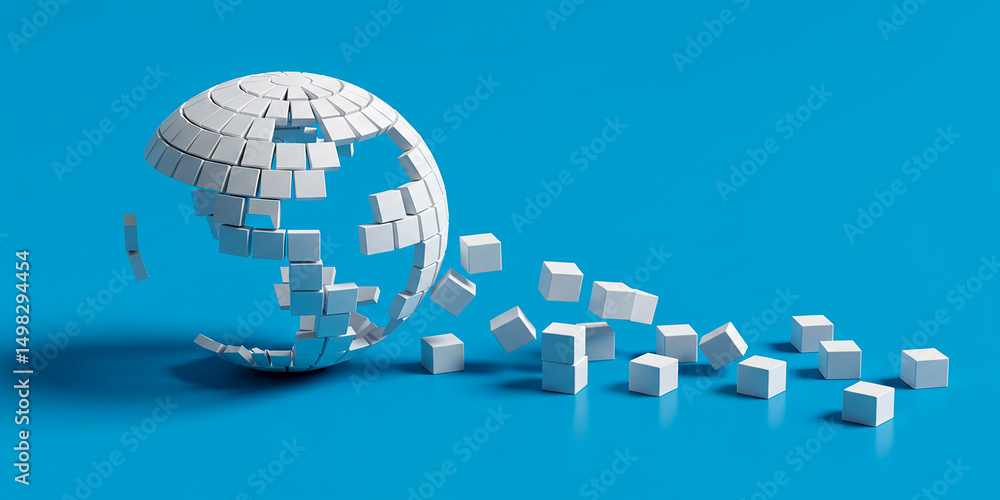Aufkleber a dissolving digital globe symbolizes fragility data loss and modern tech challenges on a on transpa