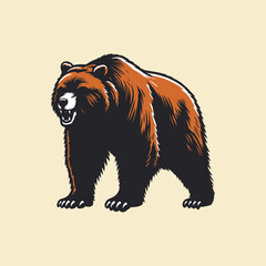 vintage vector pen hand drawn of angry grizzly bear	
