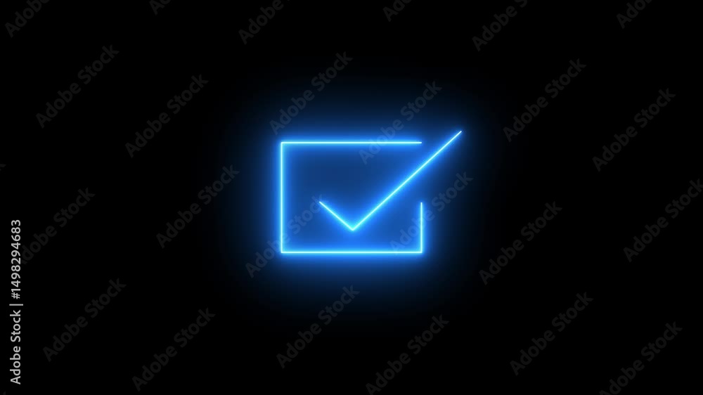 Fototapete neon glowing check mark icon animation select right yes sign checkbox confirm success correct animat