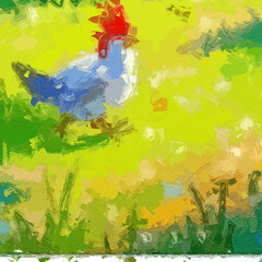 Naklejka premium Various oil paintings, flowers, cats, dogs, parrots, tropical leaves, birds, butterflies, roses, peonies, tigers