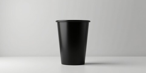 A Single Black Disposable Cup on a Plain White Background, Ideal for Mockups and Design Presentations