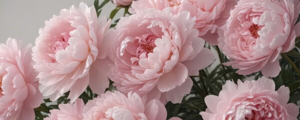 Dense cluster of blush pink peonies, soft background ,  delicate, wedding, blossom