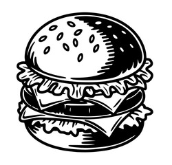 Cheeseburger Illustration with Lettuce, Beef Patties, and Melted Cheese