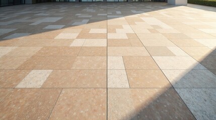 Sunlight Illuminates a Geometric Pattern of Outdoor Stone Tiles, Creating a Modern and Elegant Architectural Surface