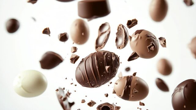 Delicious chocolate truffle explosion in midair slow motion