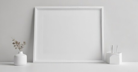 Clean white frame collage mockup, minimalist aesthetic,  home decor,  texture
