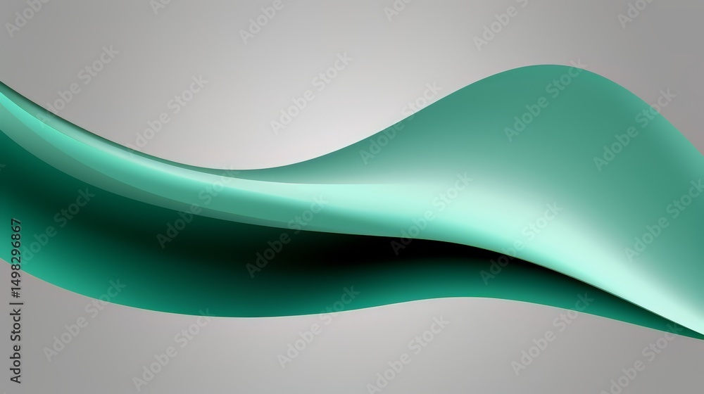 Poster green wave is shown on a gray background. the wave is long and curvy, with a sense of movement and f