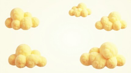 Fluffy Yellow Clouds Floating on a White Background A Dreamy, Peaceful Image Perfect for Relaxation and Calmness
