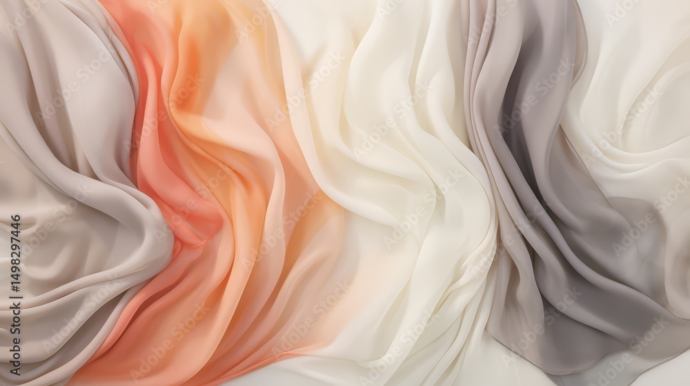 Poster long piece of fabric with a gradient of colors, including orange, white, and gray. the colors blend 