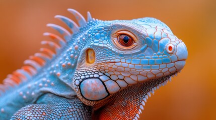 Fototapeta premium a regal iguana with vibrant green skin and detailed scales, set against a soft, textured neutral background 